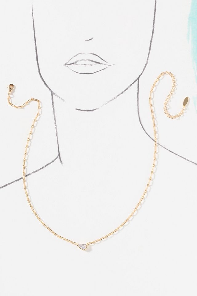 Bezel Crystal Paperclip Chain Necklace #2