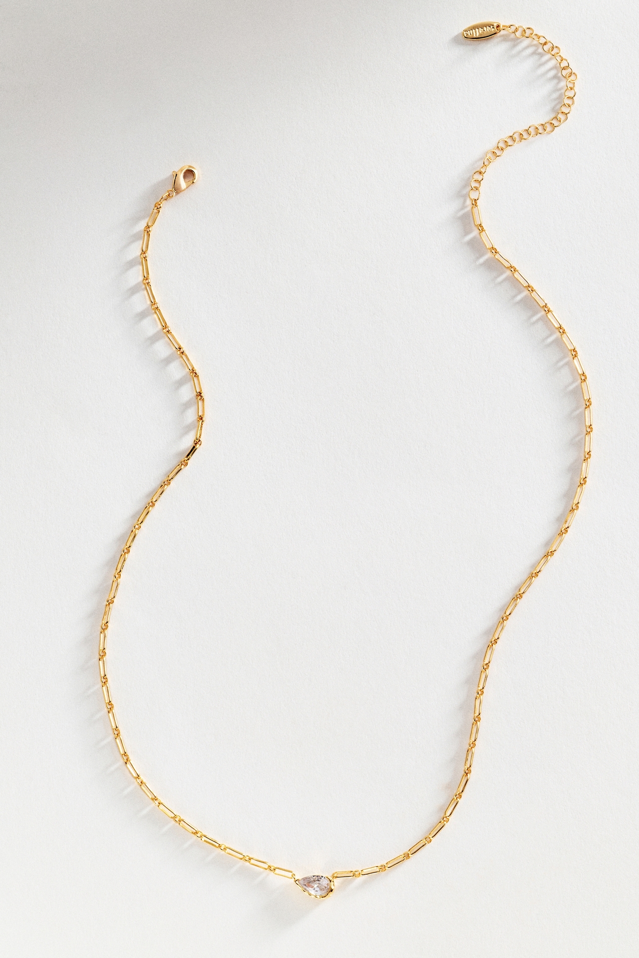 Bezel Crystal Paperclip Chain Necklace