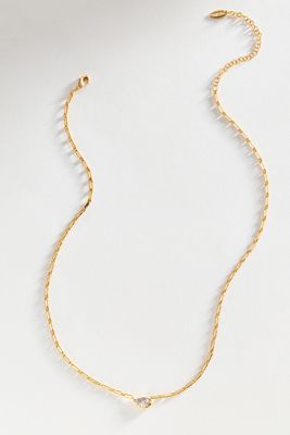 Bezel Crystal Paperclip Chain Necklace