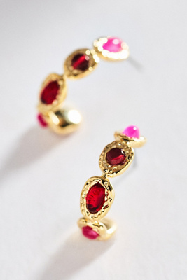 By Anthropologie Colorful Semi-stone Hoop Earrings In Red