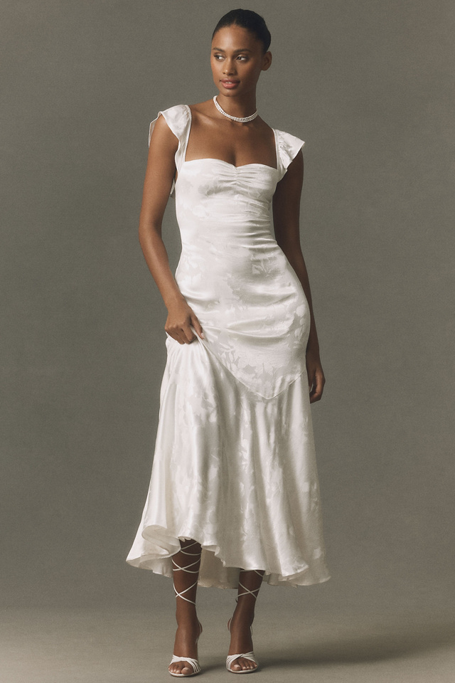 BHLDN Flutter Sleeve Jacquard Maxi Dress