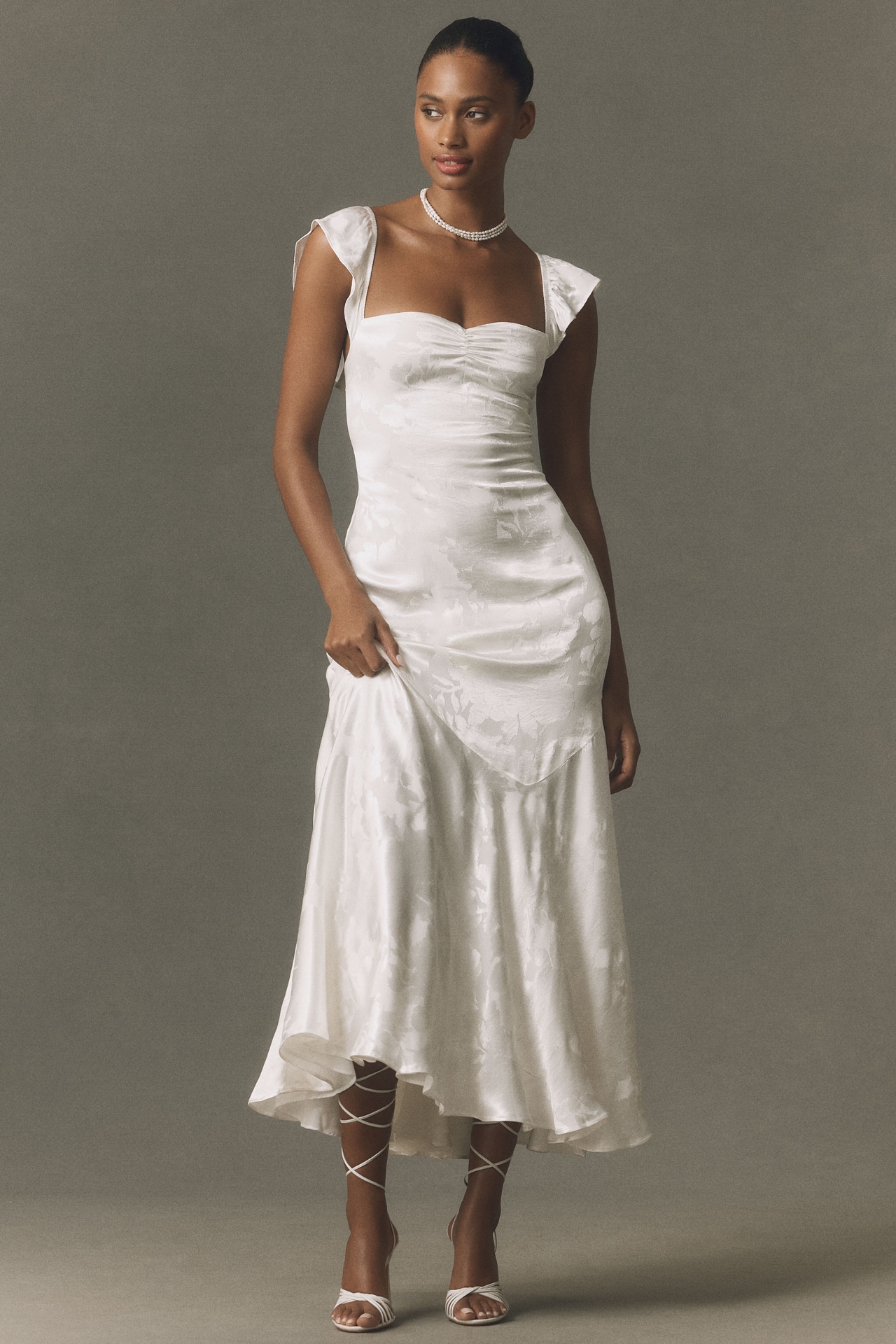 BHLDN Flutter Sleeve Jacquard Maxi Dress