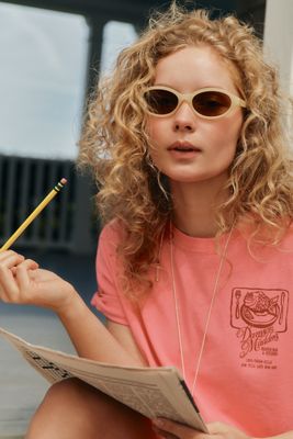 Anthropologie Transparent Brown Slim Geometric Oval Sunglasses - Eyelet Accents Elite Eyewear Metal Oval Sunglasses | Anthropologie main image 4