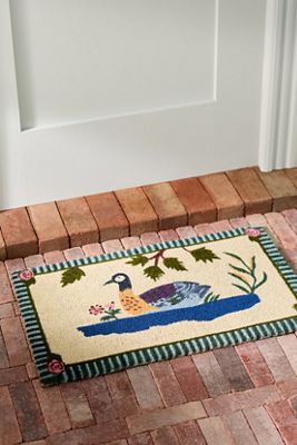 Paillasson en coco imprimé canard avec bordure