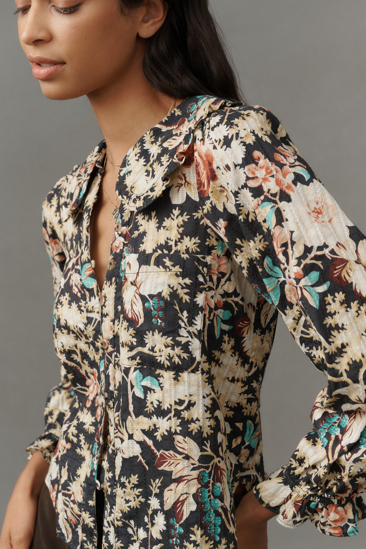 Pilcro The Keira Collared Button-Front Blouse: Long-Sleeve Edition