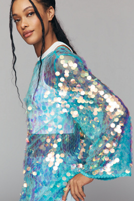 Celandine Sequin Mini Tunic Top In Blue