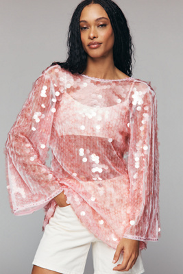 Celandine Sequin Mini Tunic Top In Pink