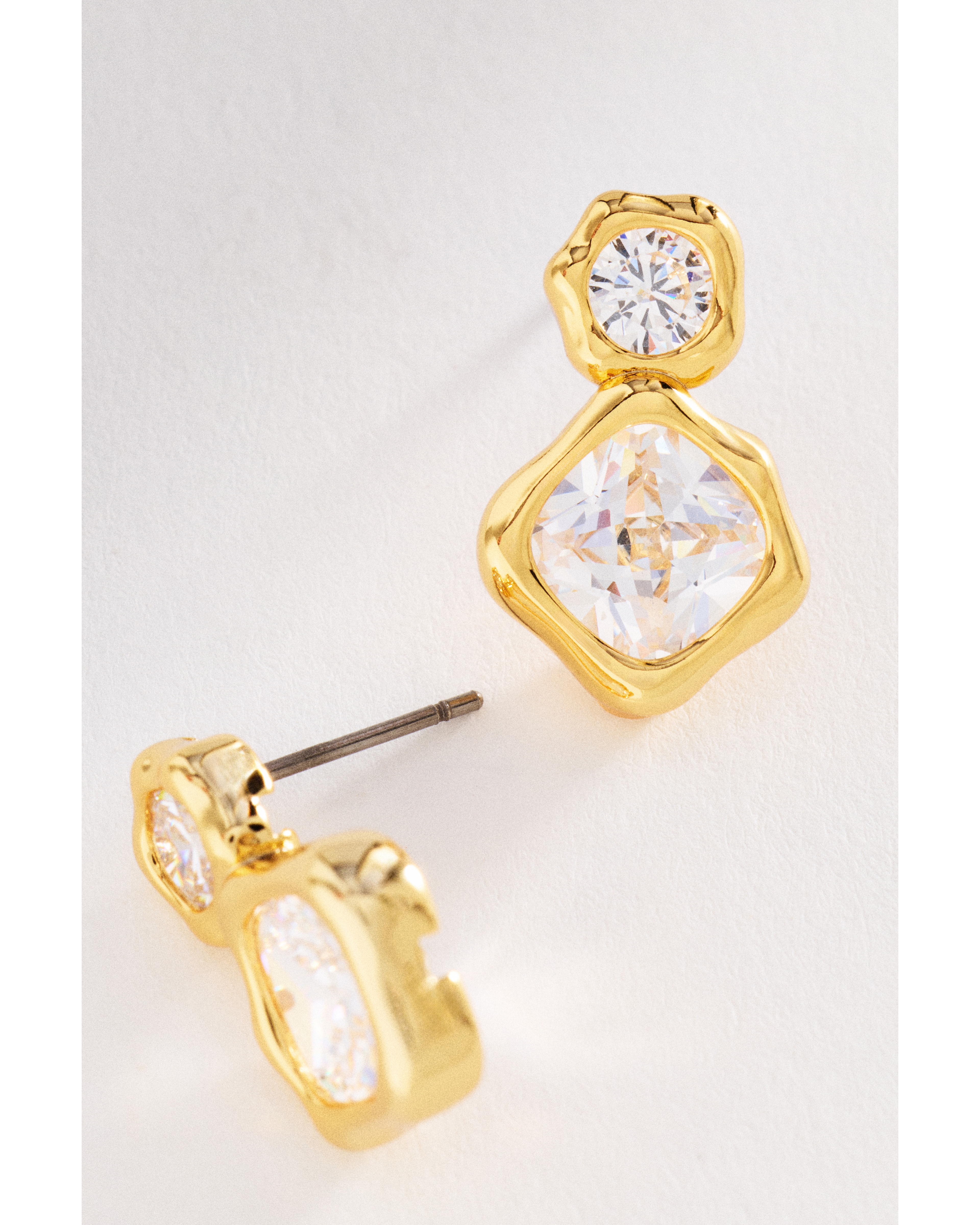 Bezel Crystal Drop Earrings