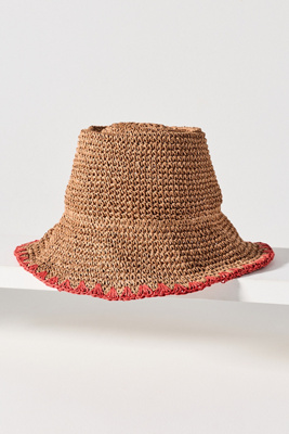 Wyeth Straw Whipstitch Bucket Hat In Brown