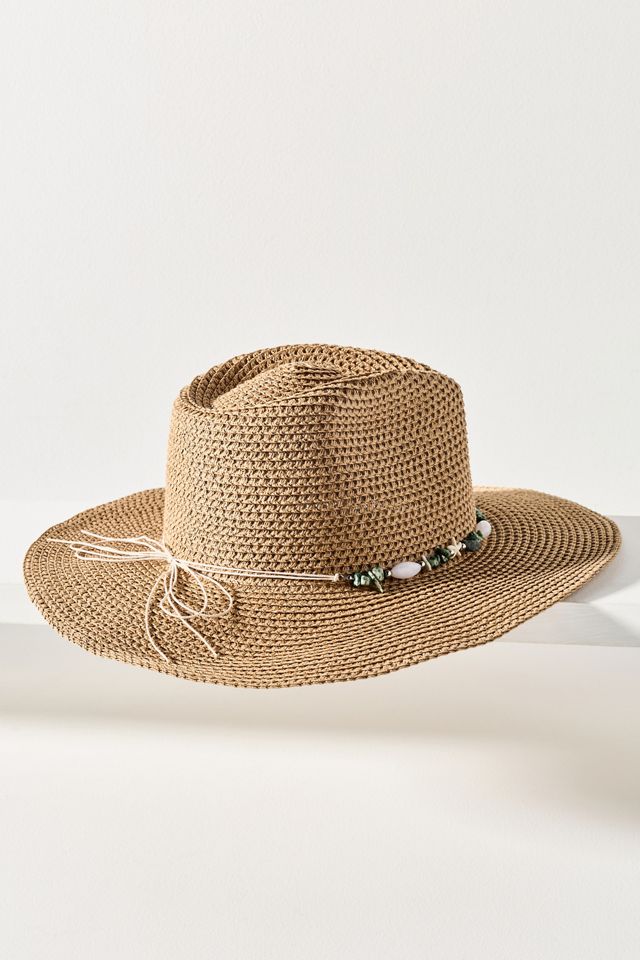 Tea Stained Beaded Rancher Hat #1