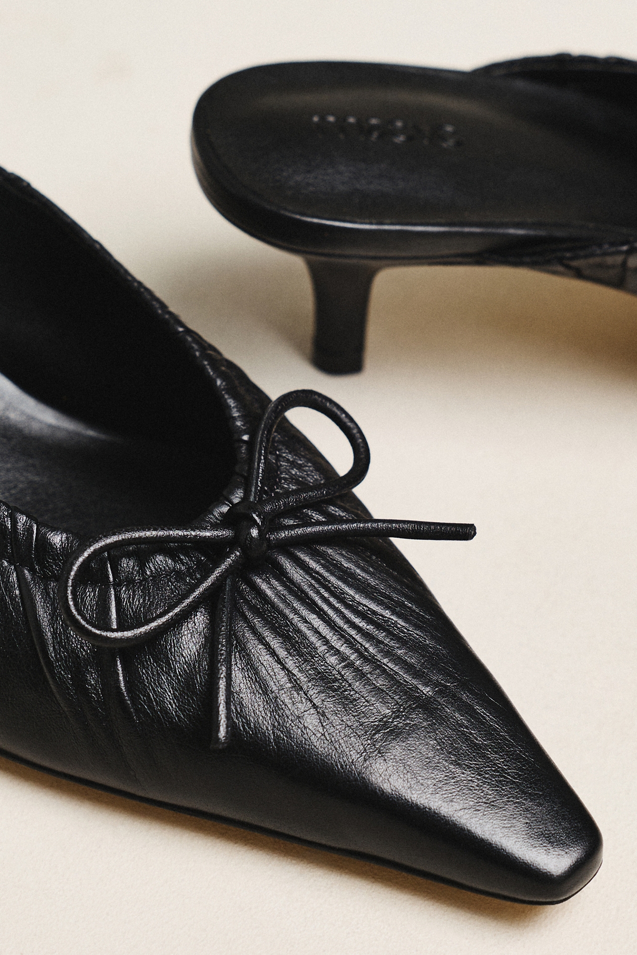 Maeve Cinched Bow Kitten Heel Mules