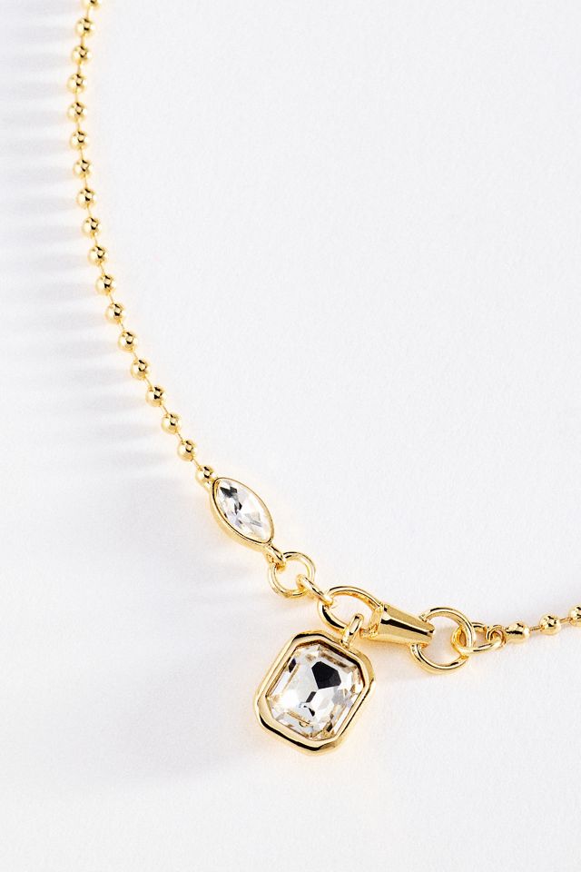 Bezel Crystal Pendant Ball Chain Necklace #1
