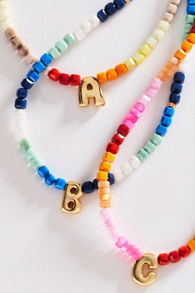 Colorful Beaded Initial Necklace #1