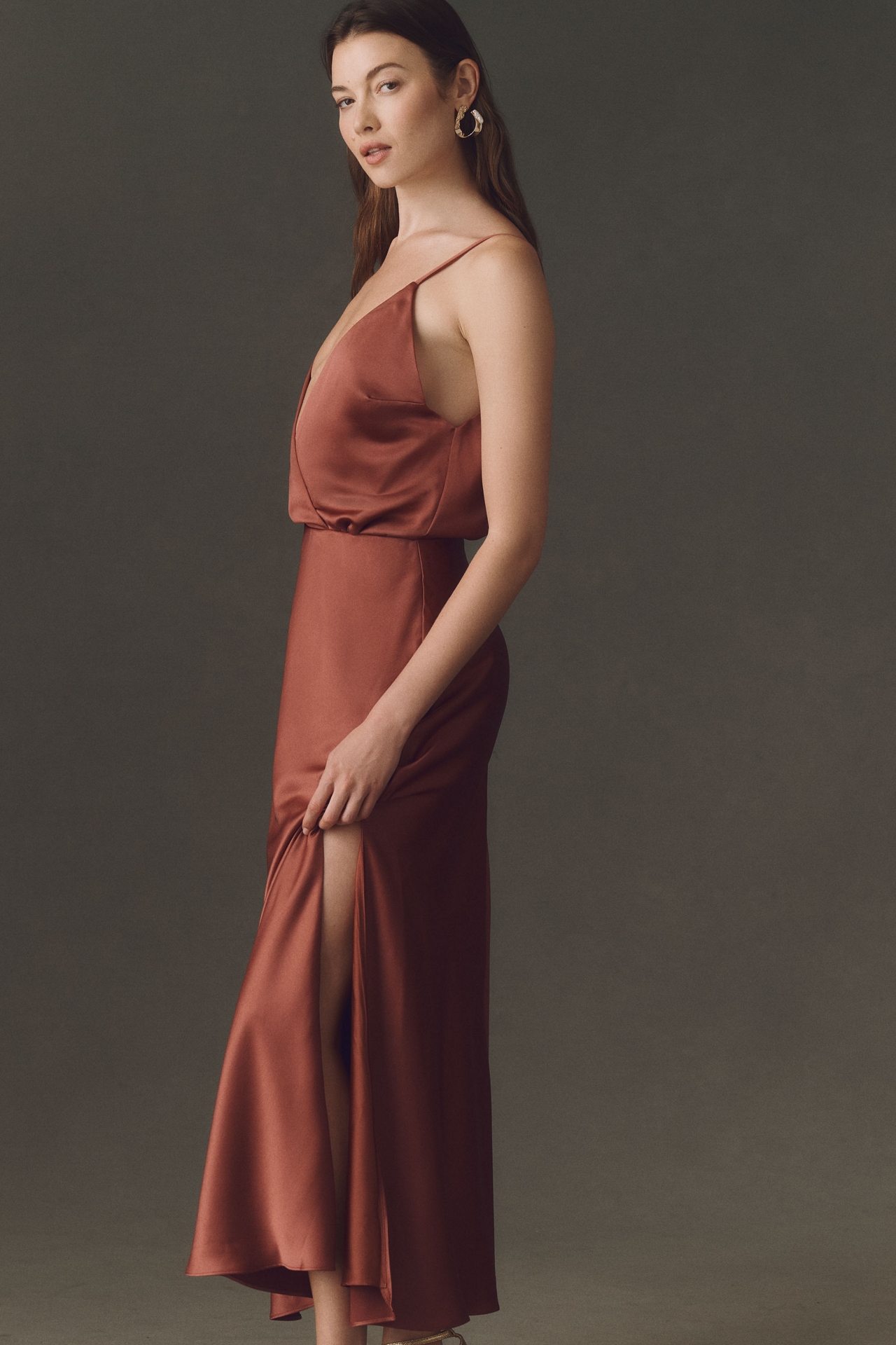 BHLDN Plunge Open-Back Slip Maxi Dress