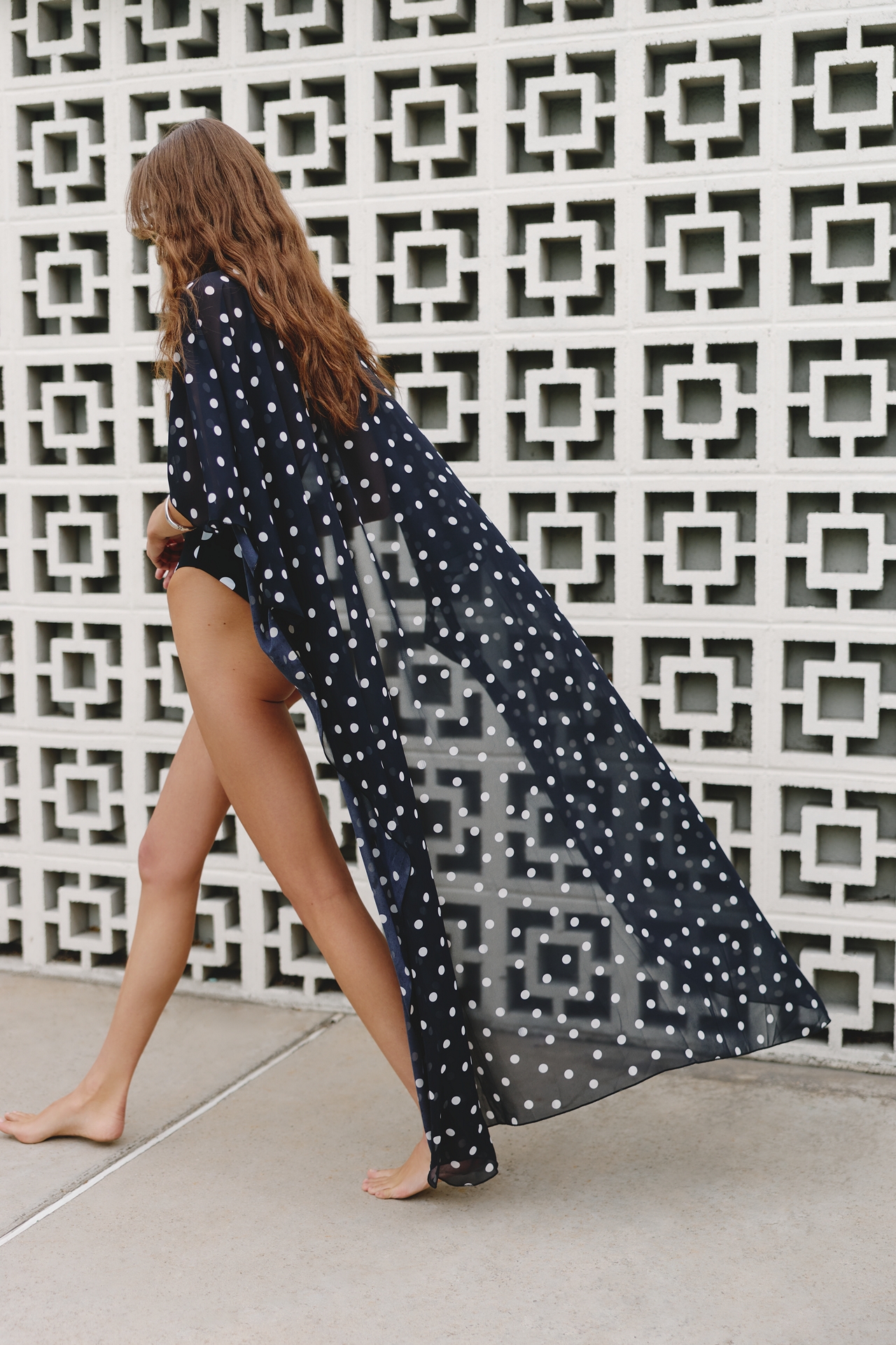 Elizabeth Gillett Sheer High-Low Polka Dot Poncho