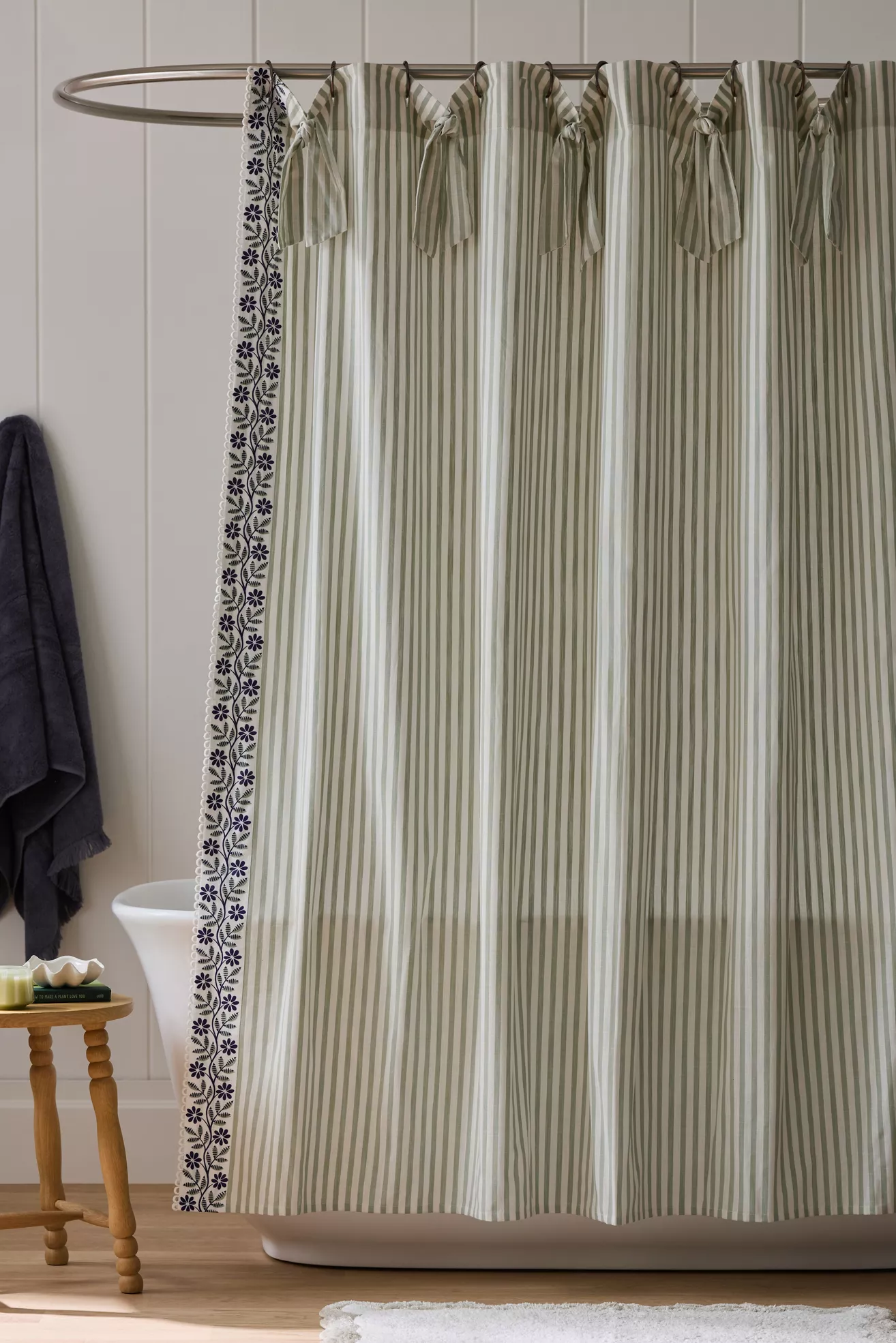 Evita 100% Cotton Tie Stripe Shower Curtain