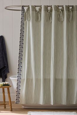 Evita Cotton Tie Stripe Shower Curtain