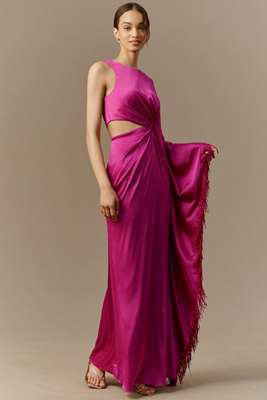 Purple Charmeuse Fringe Kaftan