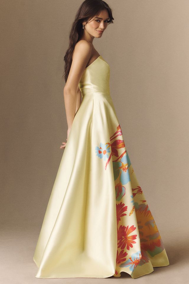 Mac Duggal Yellow Strapless Mikado Floral Ball Gown | Anthropologie