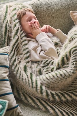 Striped Jacquard Faux Fur Throw