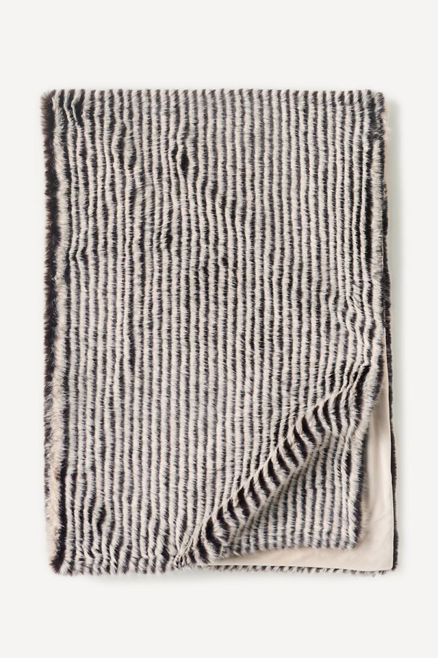 Striped Jacquard Faux Fur Throw #1