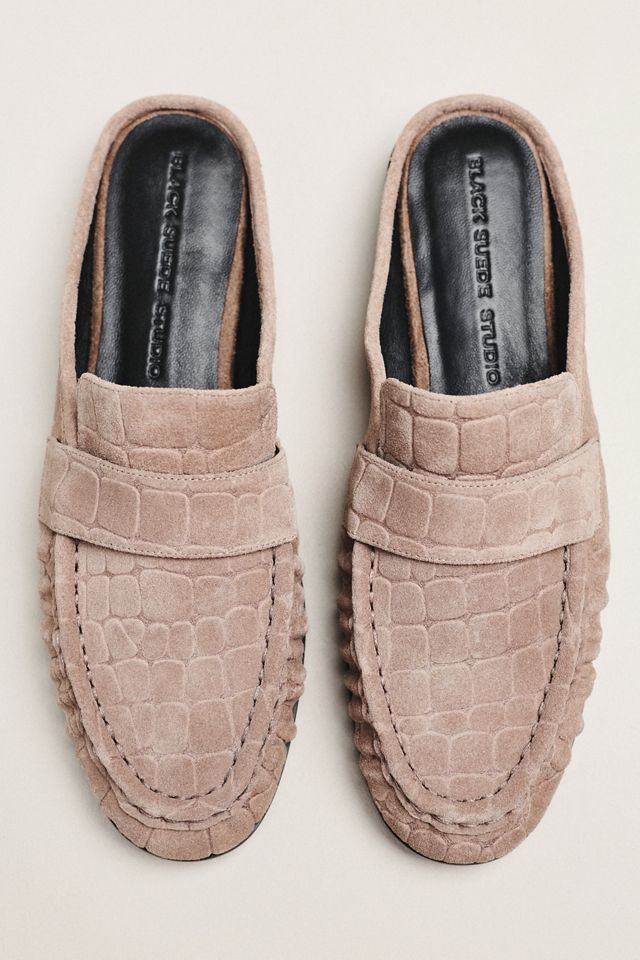 Black Suede Studio Gabby Loafer Mules #1