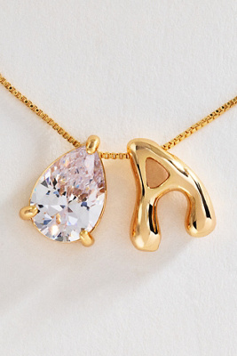 Bubble Initial and Pear-Cut Stone Necklace