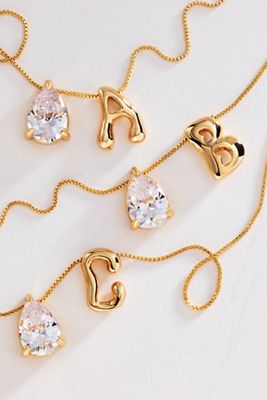 Bubble Initial and Pear-Cut Stone Necklace