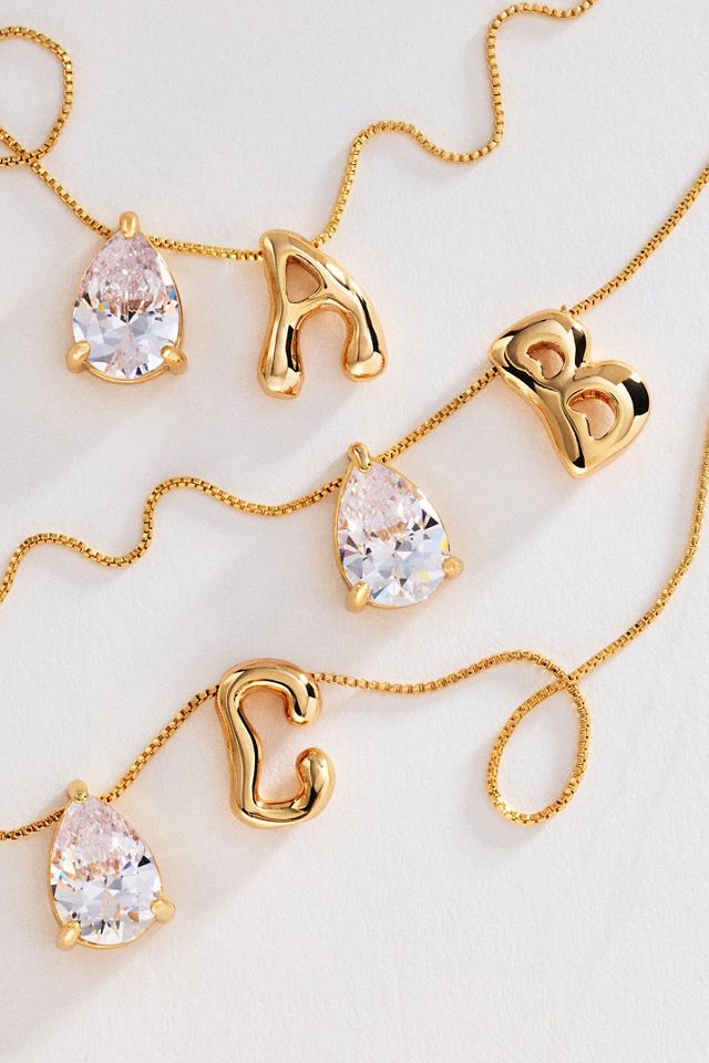 Bubble Initial & Pear-Cut Stone Necklace #1
