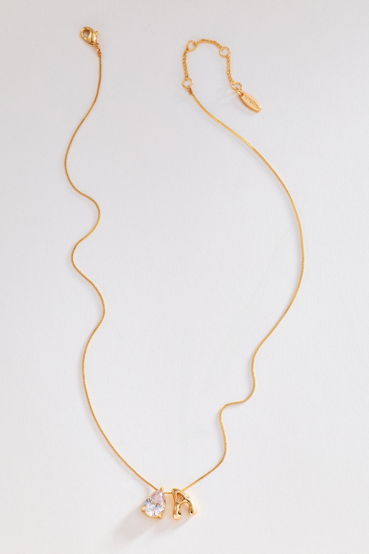 Bubble Initial and Pear-Cut Stone Necklace