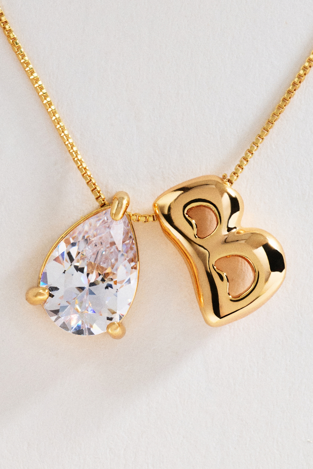 Bubble Initial and Pear-Cut Stone Necklace
