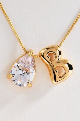 Bubble Initial & Pear-Cut Stone Necklace