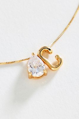 Bubble Initial & Pear-Cut Stone Necklace