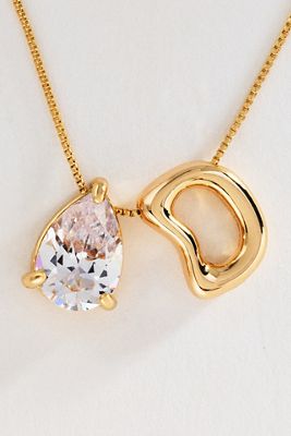 Bubble Initial and Pear-Cut Stone Necklace