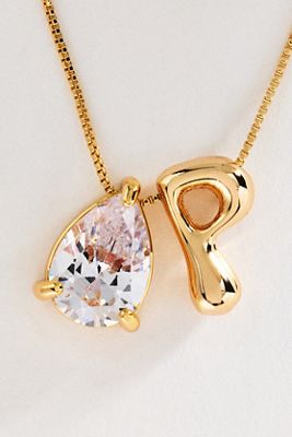 Bubble Initial and Pear-Cut Stone Necklace