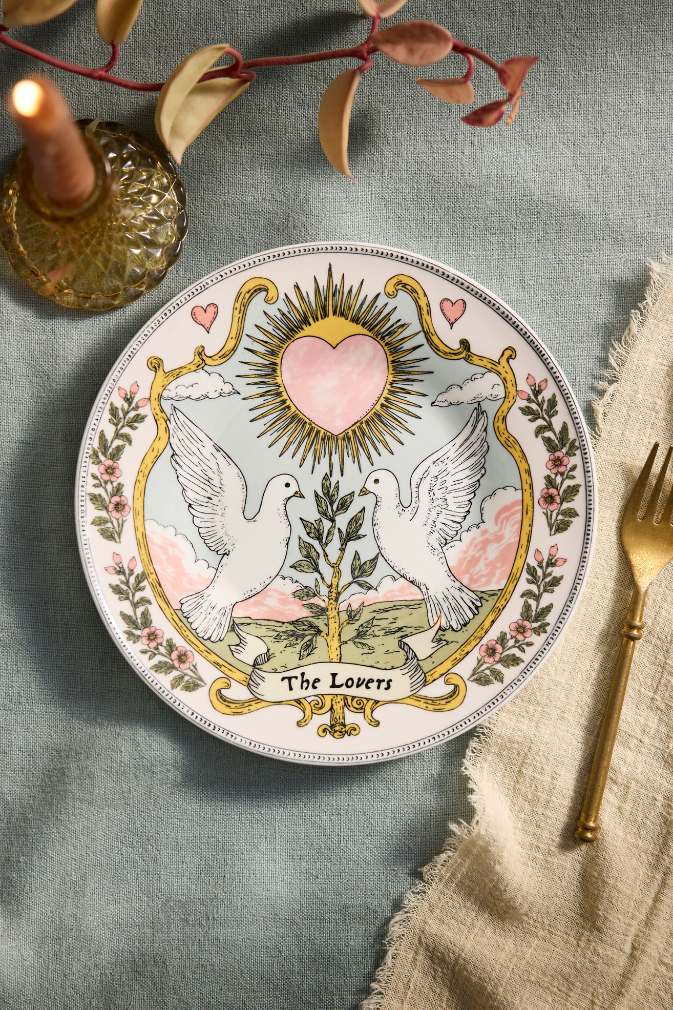 Tarot Stoneware Plate - The Lovers, One Size