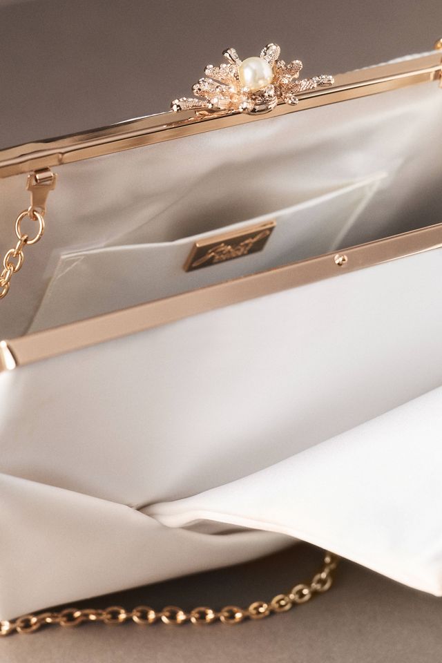 Jewel Badgley Mischka Caroline Satin Origami Pouch Clutch Bag #1