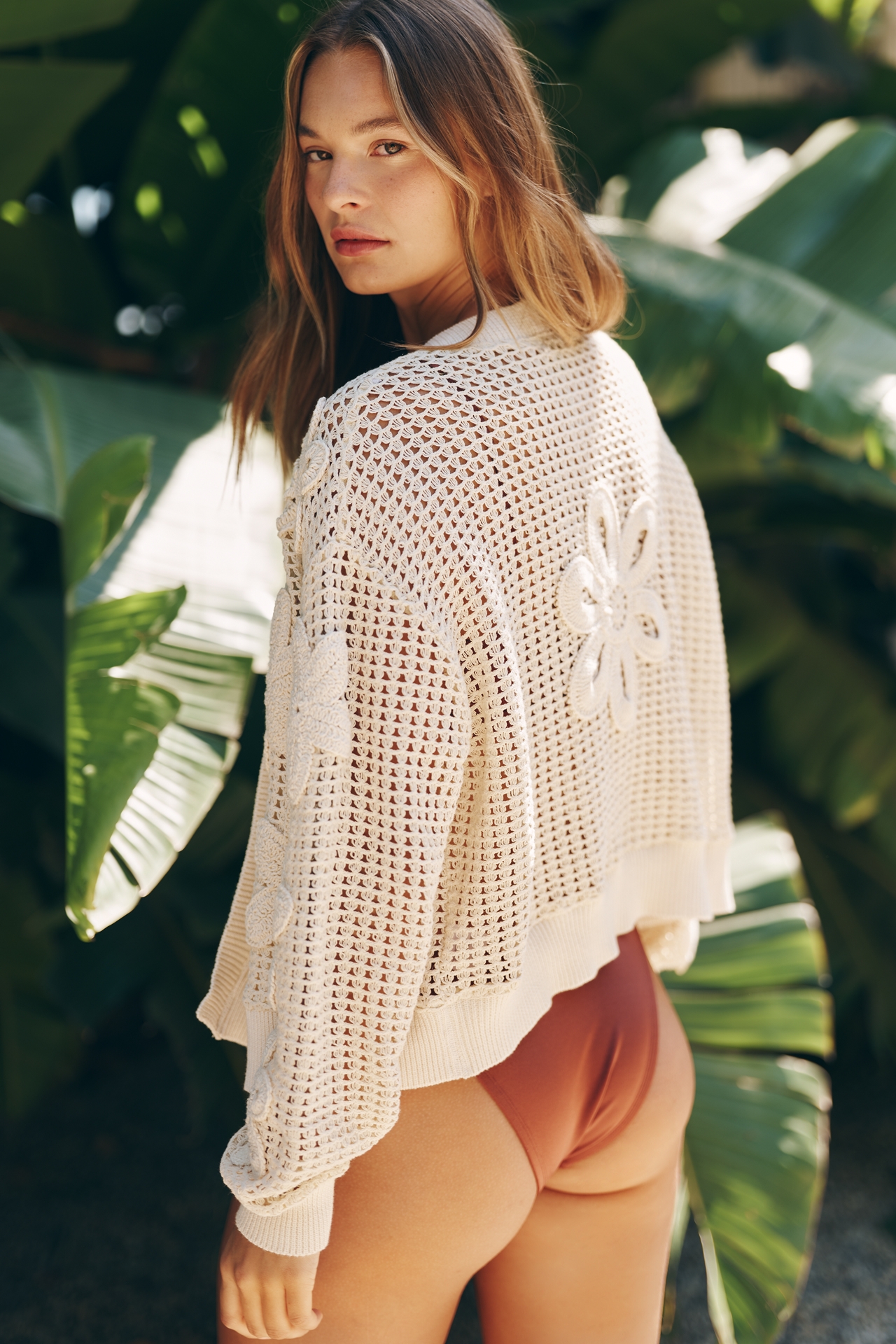 By Anthropologie Cotton Crochet  Floral Icon Cardigan