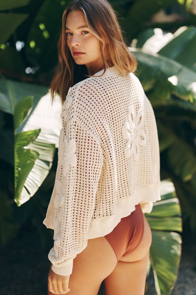 By Anthropologie Cotton Crochet  Floral Icon Cardigan #1