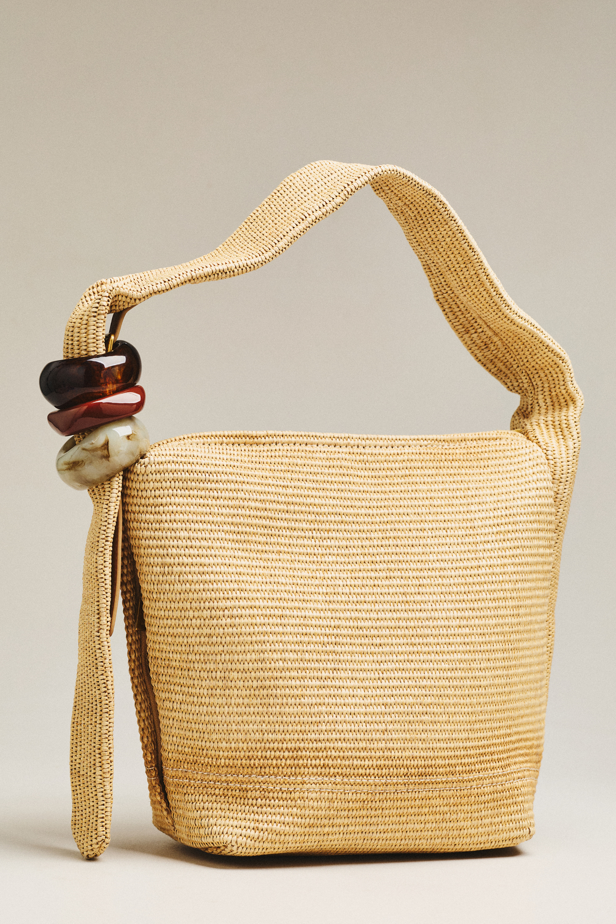 Kalen Raffia Beaded Slouchy Bag - Image 1