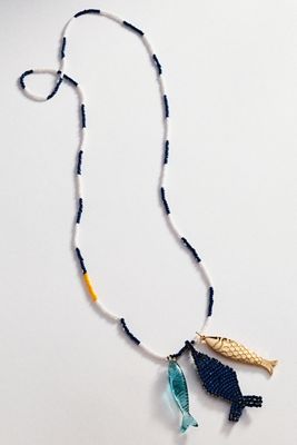 Ceramic Beaded Fish Pendant Necklace