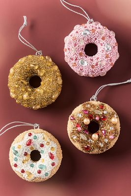 Beaded Donut Ornaments, Set of 4