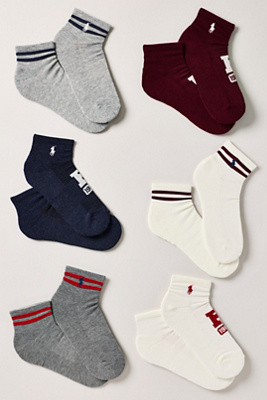 Polo Ralph Lauren Varsity Crew Socks, Set Of 6 In Ivory