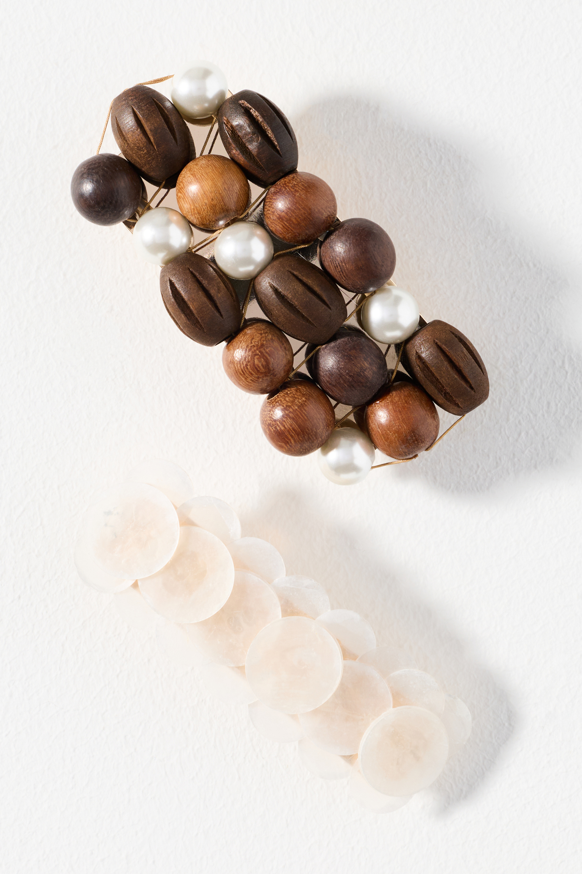 Wood and Shell Barrettes, Set of 2 - Image 1