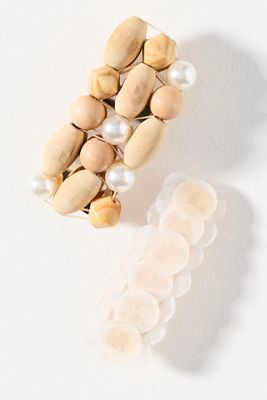 Wood and Shell Barrettes, Set of 2