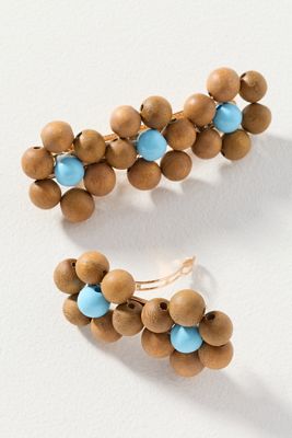 Floral Wood Beaded Barrettes, Set of 2