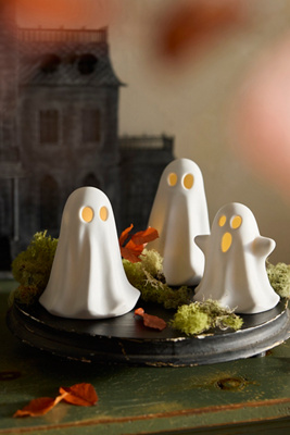 Terrain Ceramic Led Glowing Ghosts, Set Of 3