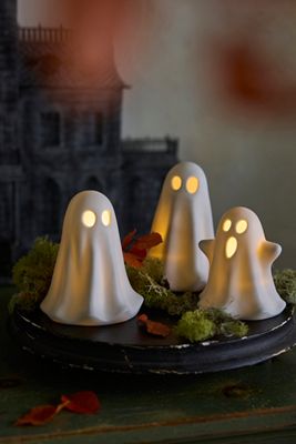 Ceramic LED Glowing Ghosts, Set of 3