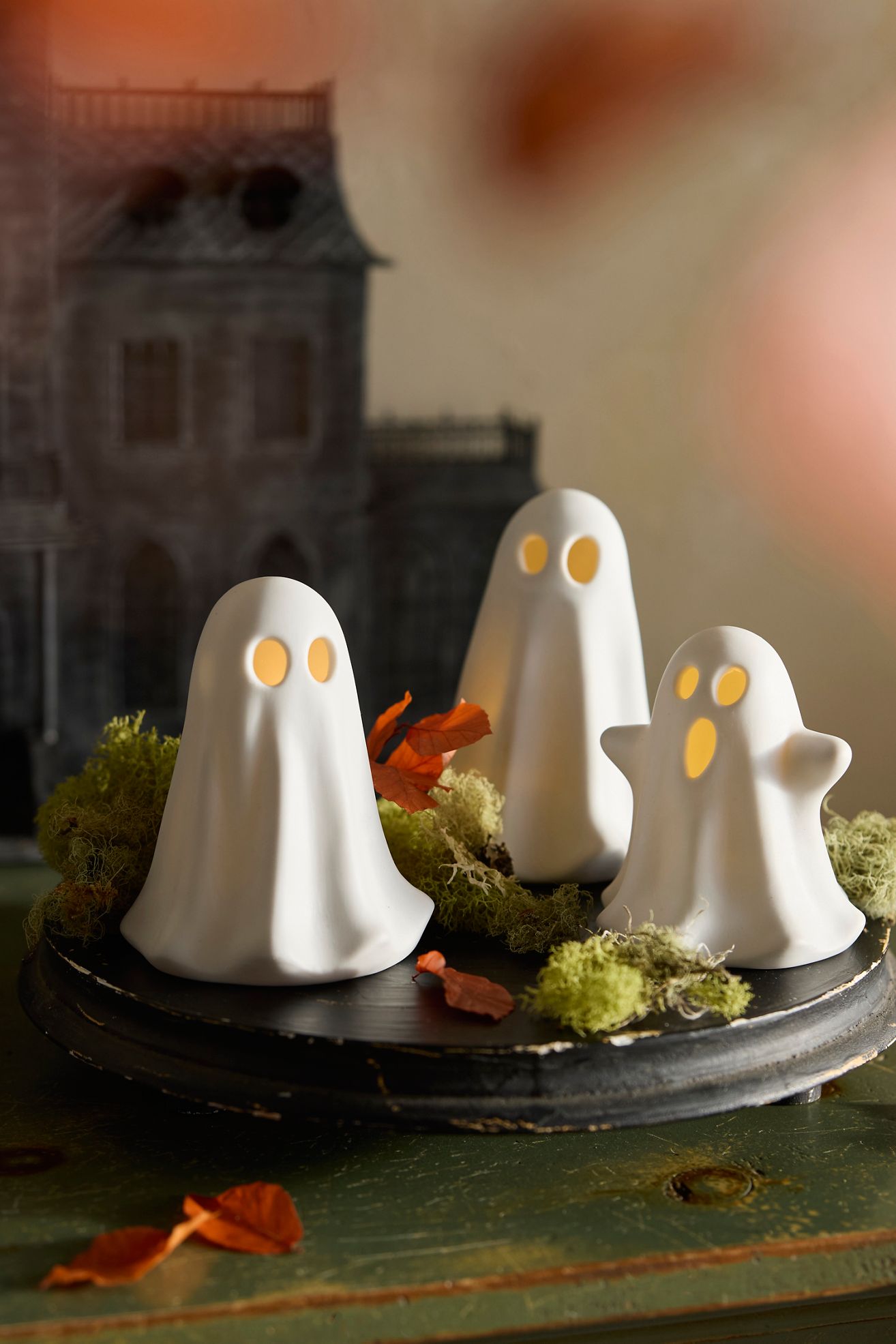 Ceramic LED Glowing Ghosts, Set of 3 - White, One Size
