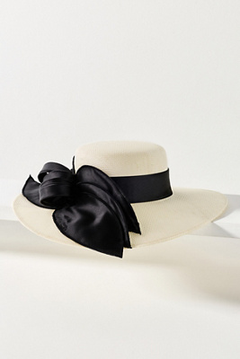 San Diego Hat Co. Woven Boater with Satin Bow | Anthropologie